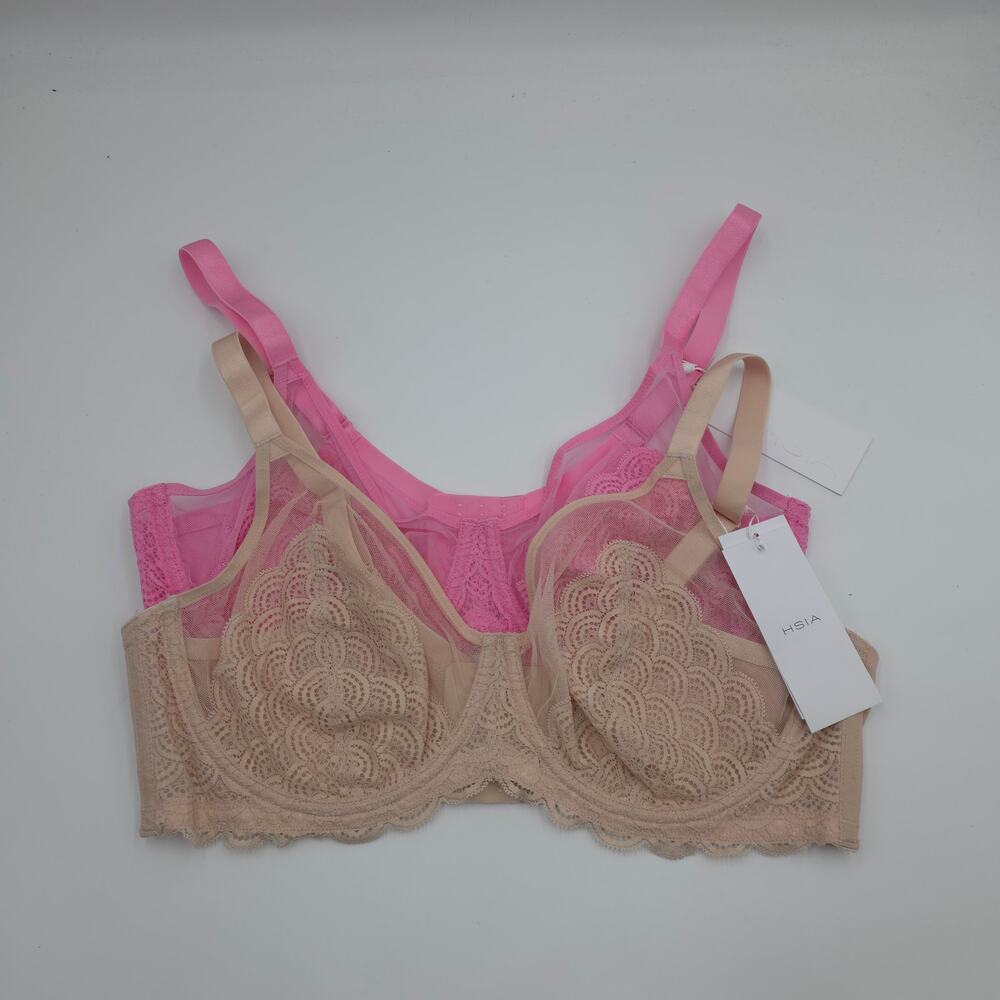 HSIA Bundle of Two Mermaid Scales Lace Unlined Bra in Pink Beige Size 36DDD